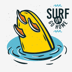 Surfing Surf  Sign Label for Promotion Ads t shirt or sticker Poster Flyer Design Vector Image.