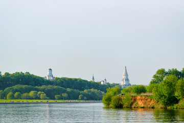 Church of Anscension and Moskva River in Kolomenskoye park Moscow