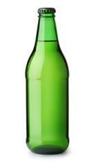 Front view of green beer bottle