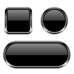 Black buttons. 3d glass icons with chrome frame