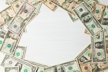 Dollars on a white background copy space