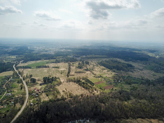 Fototapeta premium Top view landscape with forest from drone