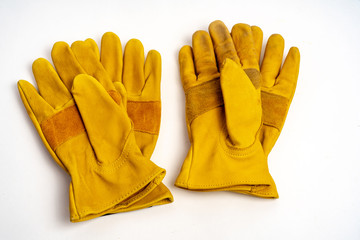 Workmans leather gloves for industrial ,fire protection type ,isolated on white background.