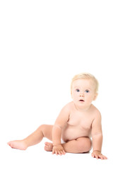 Baby girl sitting on white background