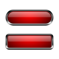 Red buttons. 3d glass icons with chrome frame
