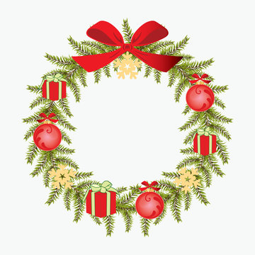 Christmas wreath vector image. Print. Isolated object. Card. Icon.