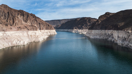 Hoover Dam, Lake Mead side showing water level at flood stages