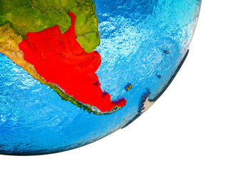 Argentina on 3D model of Earth with water and divided countries.