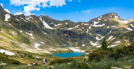 Tristaina high mountain lakes in Pyrenees, Andorra. - obrazy, fototapety, plakaty