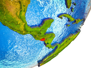 El Salvador on 3D model of Earth with water and divided countries.