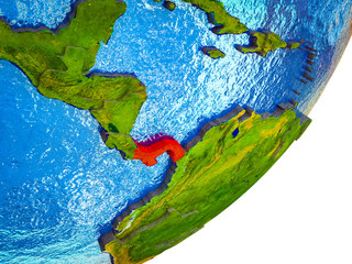 Panama on 3D model of Earth with water and divided countries.