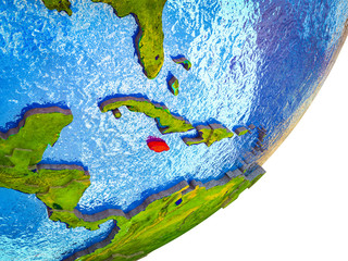 Jamaica on 3D model of Earth with water and divided countries.