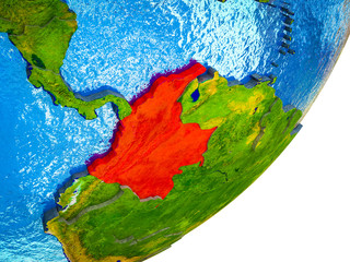 Colombia on 3D model of Earth with water and divided countries.