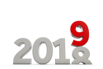 New Year 2019. Changing year date. 3D Rendering