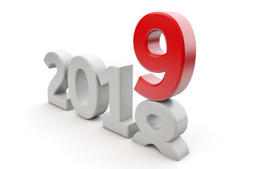 New Year 2019. Changing year date. 3D Rendering