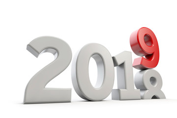 New Year 2019. Changing year date. 3D Rendering