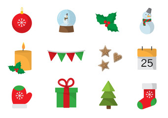 Christmas flat set on white background icon