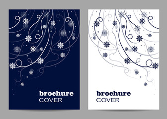 Modern brochure cover design. Beautiful winter pattern with snowflakes and swirls