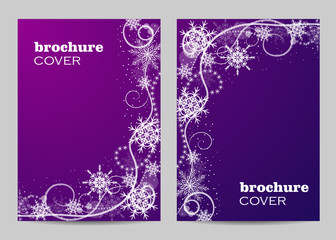 Brochure template layout design. Beautiful winter pattern on violet background