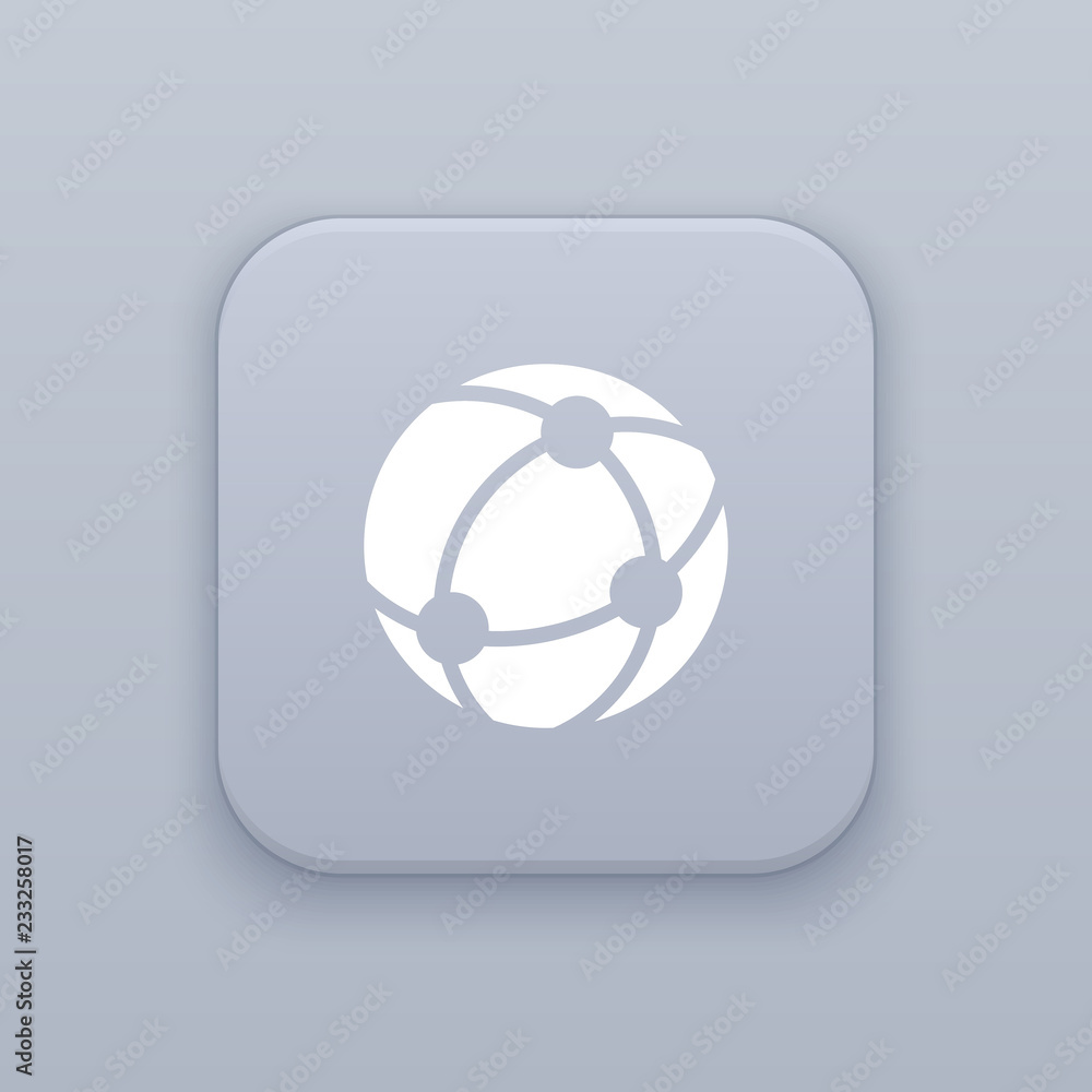 Poster global network, world network gray vector button with white icon