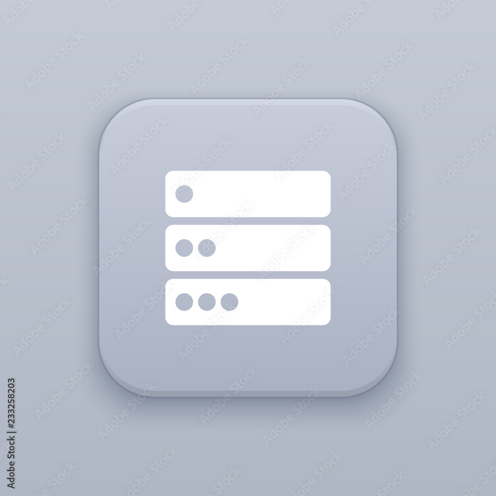 Poster server, database gray vector button with white icon