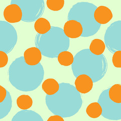 Repeating round dots drawn by hand with rough brush. Creative seamless pattern for children. Grunge, watercolor, sketch, paint.