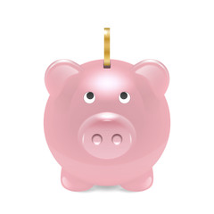 Vector Realistic 3d Pink Retro Piggy Bank Closeup Isolated on White Background. Design Template of Money Pig for Graphics, Banners. Money, Financial, Savings, New Year 2019 Concept. Front View
