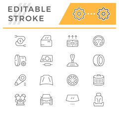 Set of car related line icons