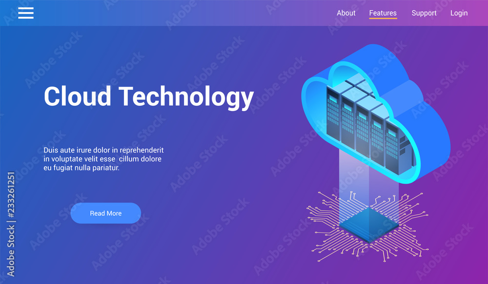 Poster isometric design concept on cloud technology theme. vector illustration mock-up for website and mobi