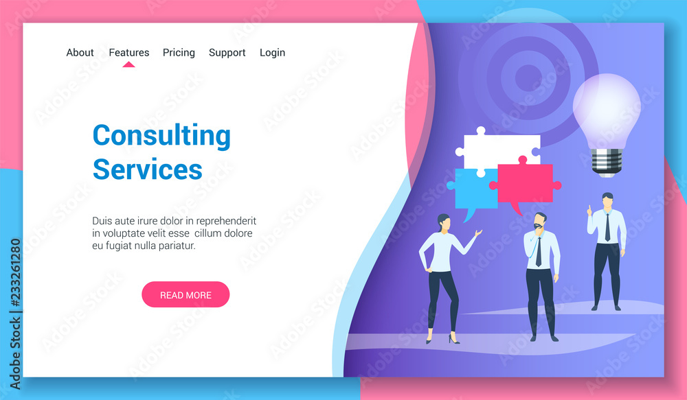 Poster flat design concept on consulting services theme. vector illustration mock-up for website and mobile