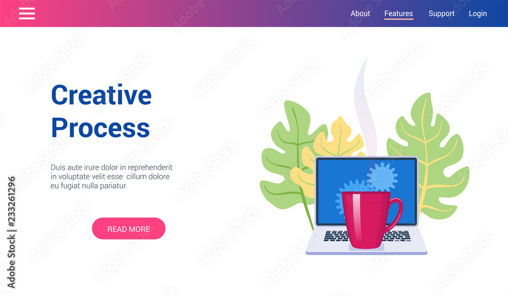 Poster flat design concept on creative process theme. vector illustration mock-up for website and mobile we