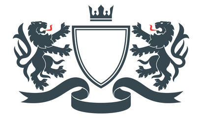 Coat of the arms. Vector illustration of black lions and shield. Vintage design heraldic symbols and elements
