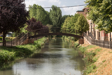 Fototapeta premium iron bridge in Molina de Aragón, Gallo river, Guadalajara, Spain