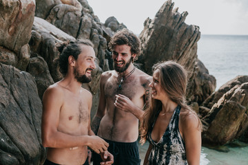 Friends having fun at the Thailand beach