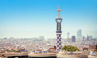 Close-up detail view of the famous Park Guell in Barcelona landmark, tourist attraction