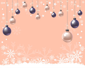 Vector Christmas balls and snowflakes on orange pastel for New year greeting card, banner or Christmas background,