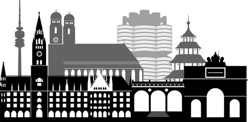 Obraz premium München skyline Graustufen detailliert // Vektor
