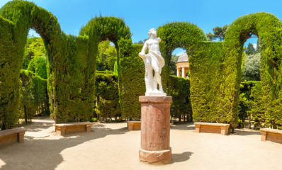 Fototapeta premium Park and garden with labyrinth maze in Barcelona Spain at summer