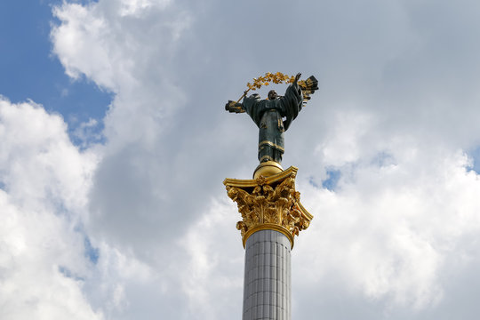 Independence Monument and Berehynia Statue in Kiev, Ukraine
