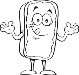 Black and white illustration of a happy eclair.