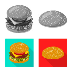 Vector design of burger and sandwich sign. Collection of burger and slice vector icon for stock.