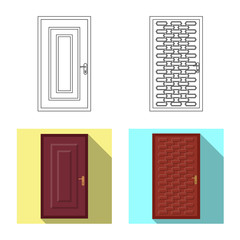 Vector illustration of door and front logo. Collection of door and wooden vector icon for stock.