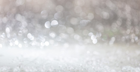 Snowing, Christmas time. Abstract bokeh lights background