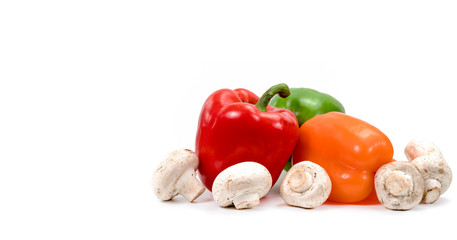champagne and pepper on white background