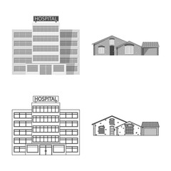 Isolated object of building and front logo. Collection of building and roof vector icon for stock.