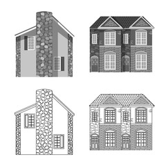 Vector illustration of building and front icon. Set of building and roof vector icon for stock.