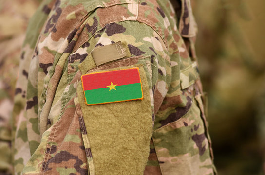 Burkina Faso Flag On Soldiers Arm. Burkina Faso Troops (collage)