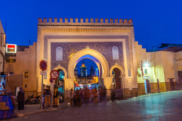 The Blue gate of Fez by night, Morocco