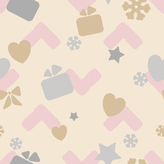 Cute christmas texture. Seamless pattern in pastel colors. Stars and gifts. Two seamless textures inside. Vector. Eps10.