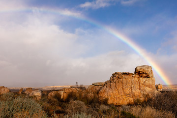 landscape with rainbow in Kagga Kamma Nature reserve in South Africa